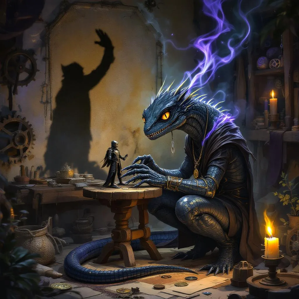 Sik, a Lizardfolk Sorcerer — D&D 5e NPC portrait