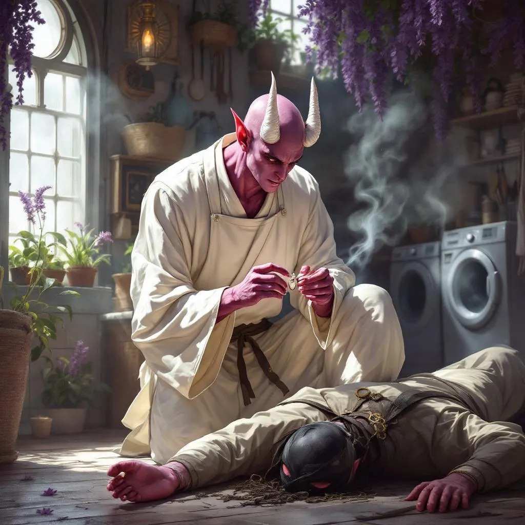 Malphas Vane, a Glass-Shatter Bloodline Tiefling Monk — D&D 5e NPC portrait