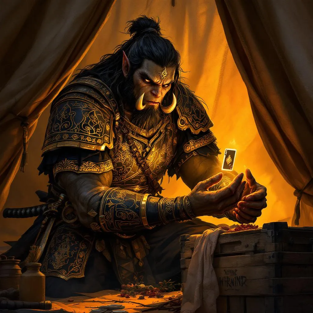 Mahka the Gilded Tusk, a Orc Fighter — D&D 5e NPC portrait