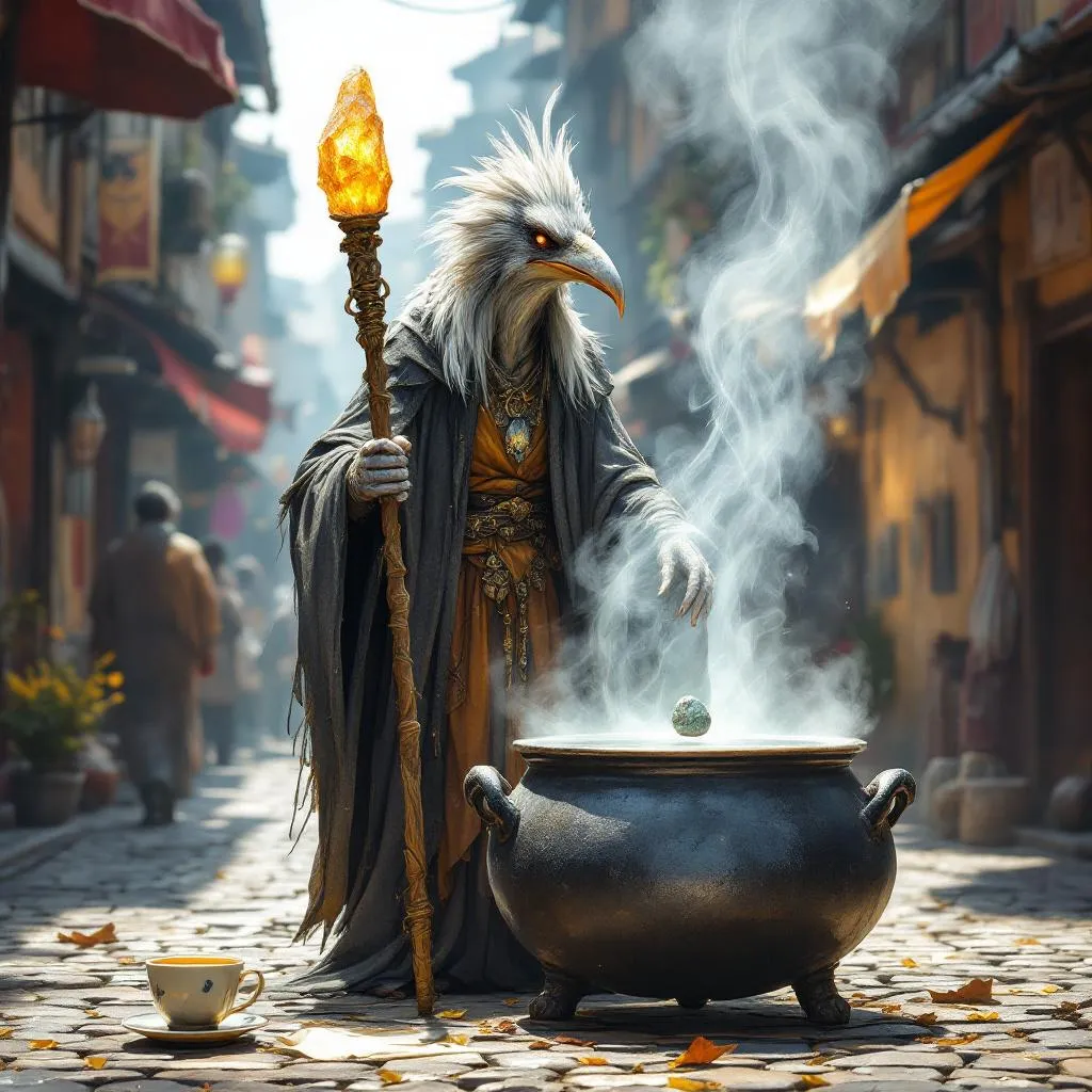 Echo-of-Dust, a Kenku Warlock — D&D 5e NPC portrait