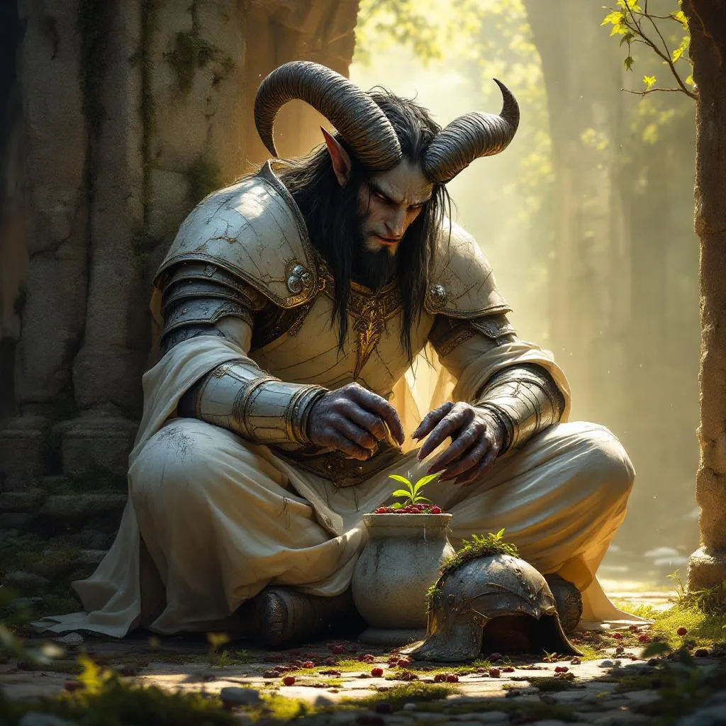 Silas Malakor, a Bloodline of Zariel Tiefling Paladin — D&D 5e NPC portrait