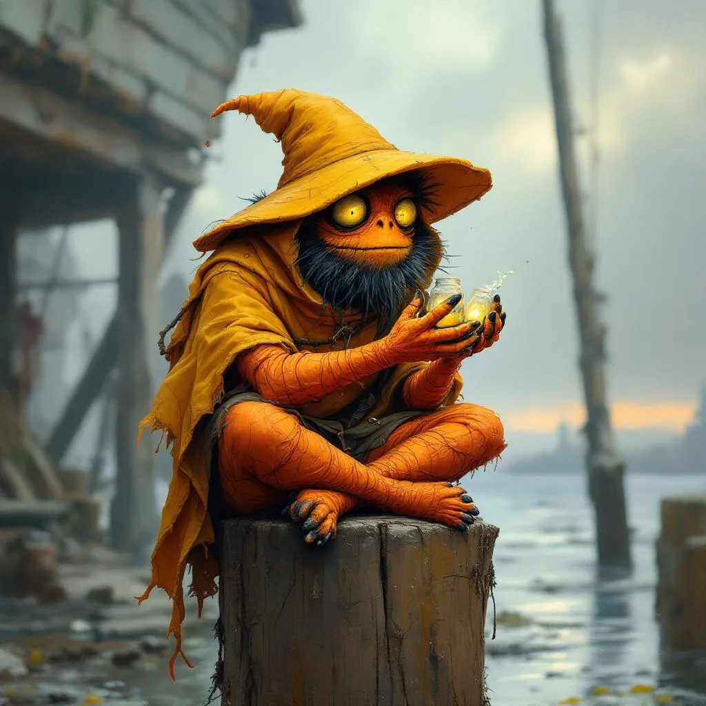 Pip 'Squelch' Lumens, a Grung Monk — D&D 5e NPC portrait