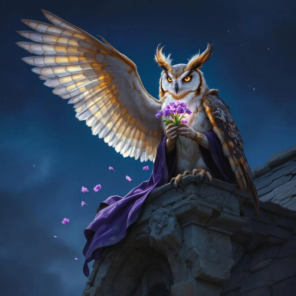 Balthazar 'Soft-Step' Moonfeather, a Owlin Monk — D&D 5e NPC portrait