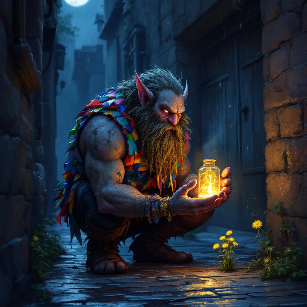 Thistle-Down 'Thad' Bramble-Tongue, a Firbolg Bard — D&D 5e NPC portrait