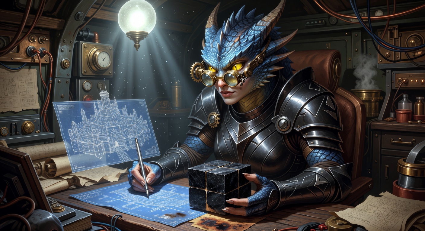 Valeriana Thrax, a Blue Dragonborn Paladin — D&D 5e NPC portrait