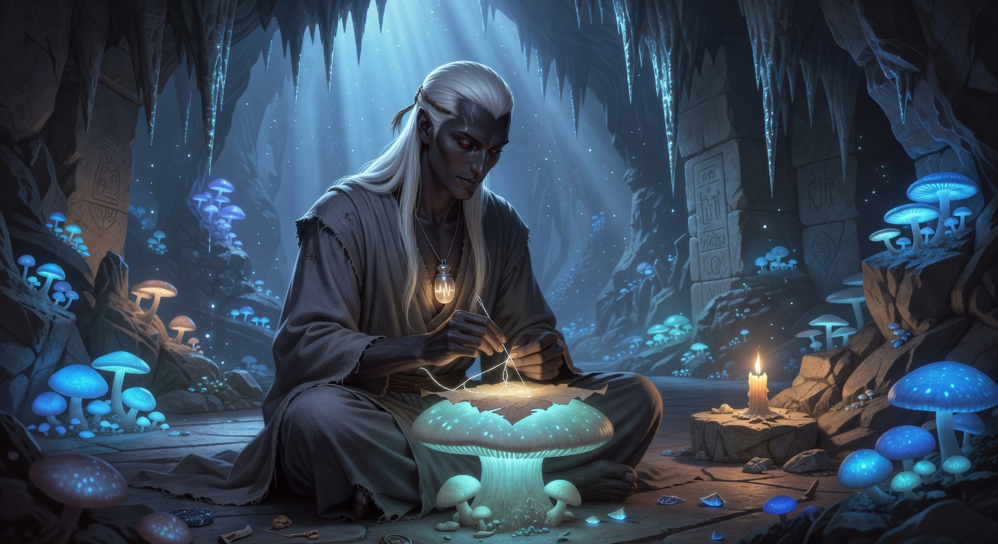 Vaelin 'The Grave-Singer', a Dark Elf Drow Bard — D&D 5e NPC portrait