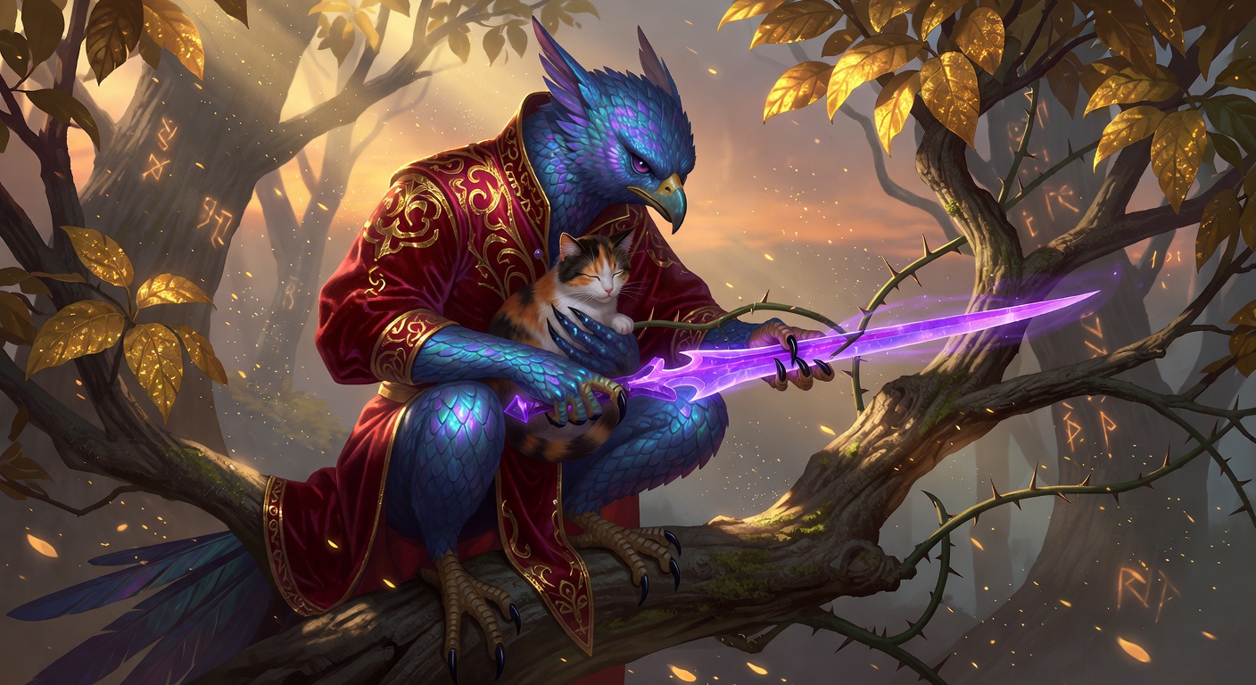 Vincenzo 'Vinyl' Beaks, a Kenku Rogue — D&D 5e NPC portrait