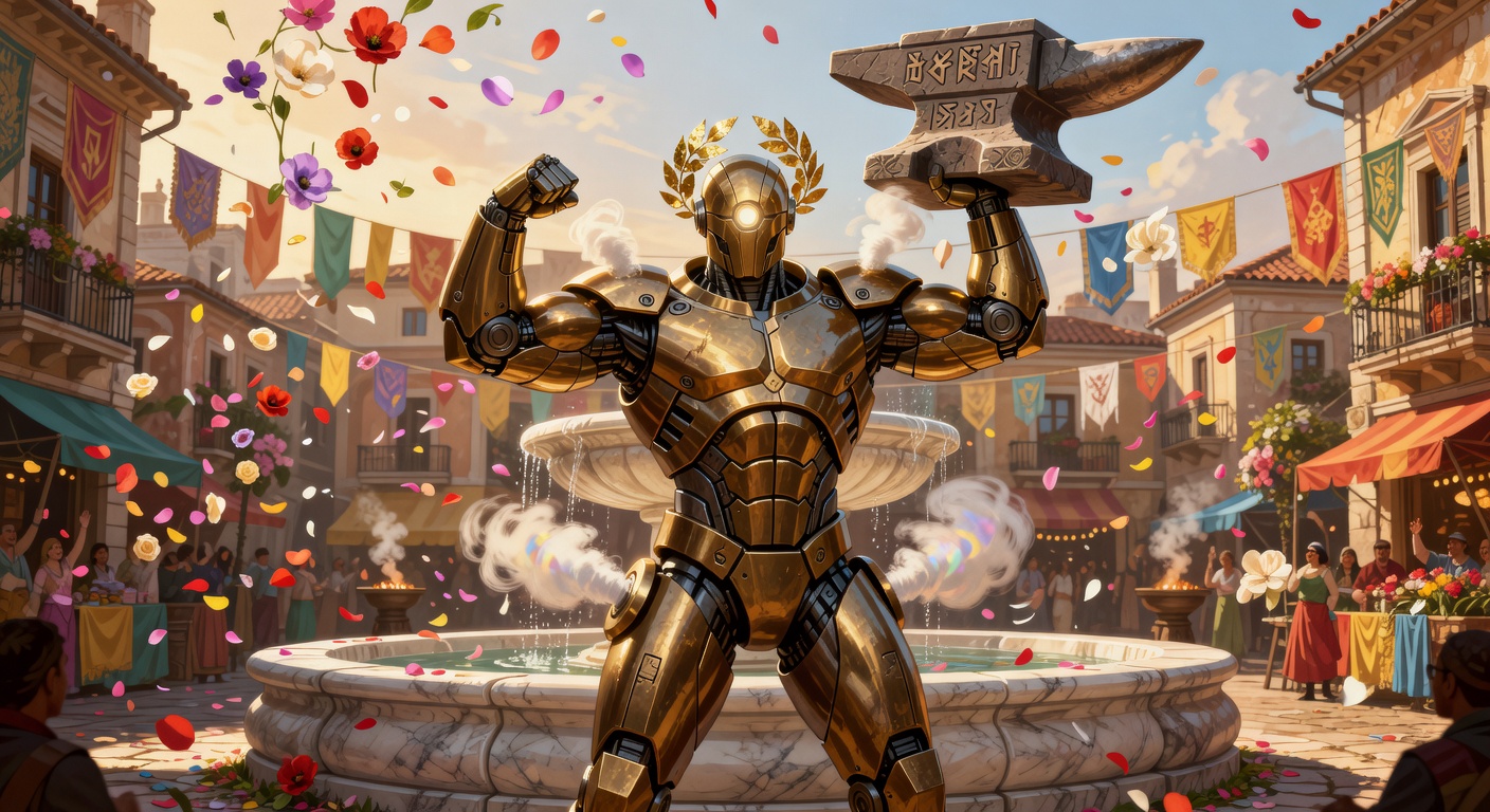 Unit-74 'Glorio', a Warforged Barbarian — D&D 5e NPC portrait