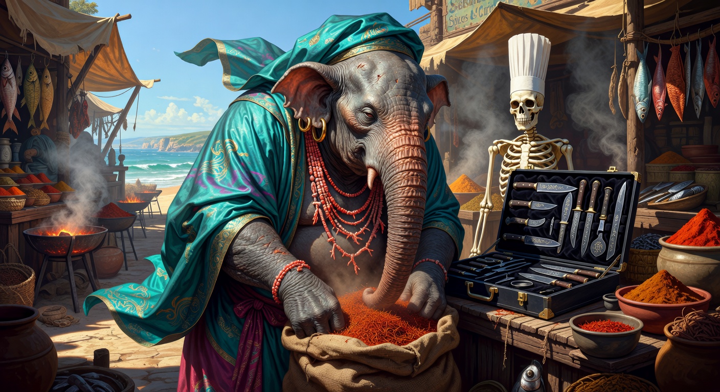 Captain Barnaby 'Barnacle' Bloom, a Loxodon Wizard — D&D 5e NPC portrait