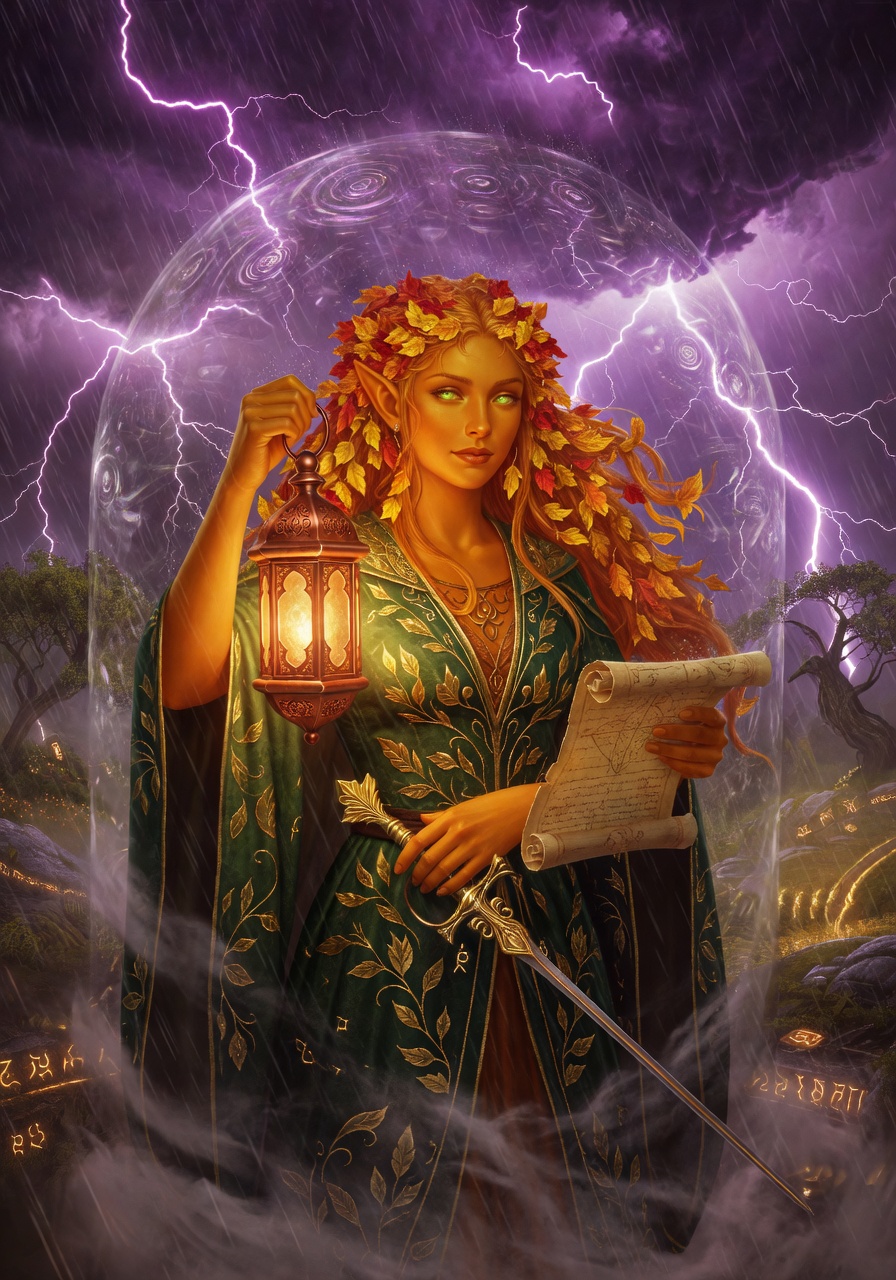 Luthien Vae’lyn, a Eladrin (Autumn) Elf Bard — D&D 5e NPC portrait