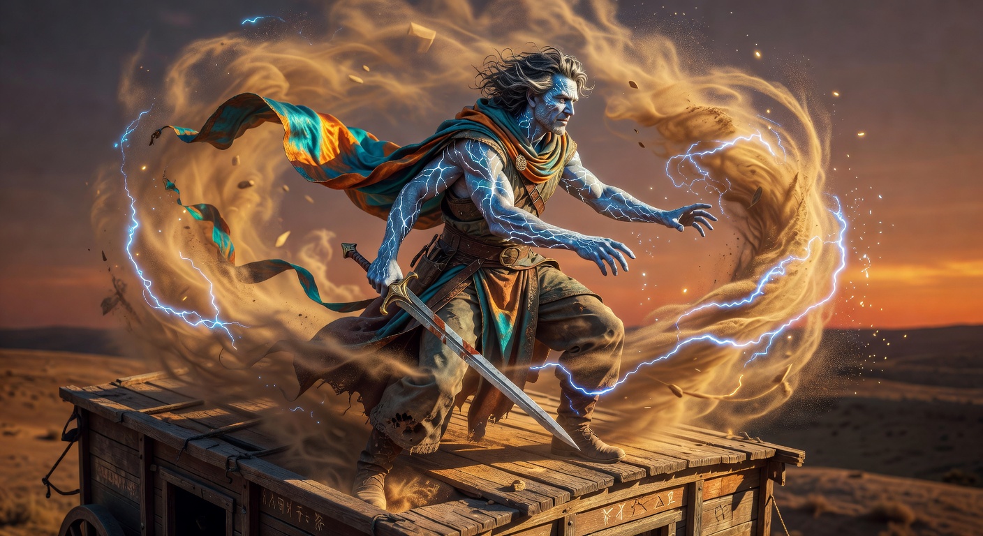 Zephyros 'Zeph' Vane, a Air Genasi Fighter — D&D 5e NPC portrait