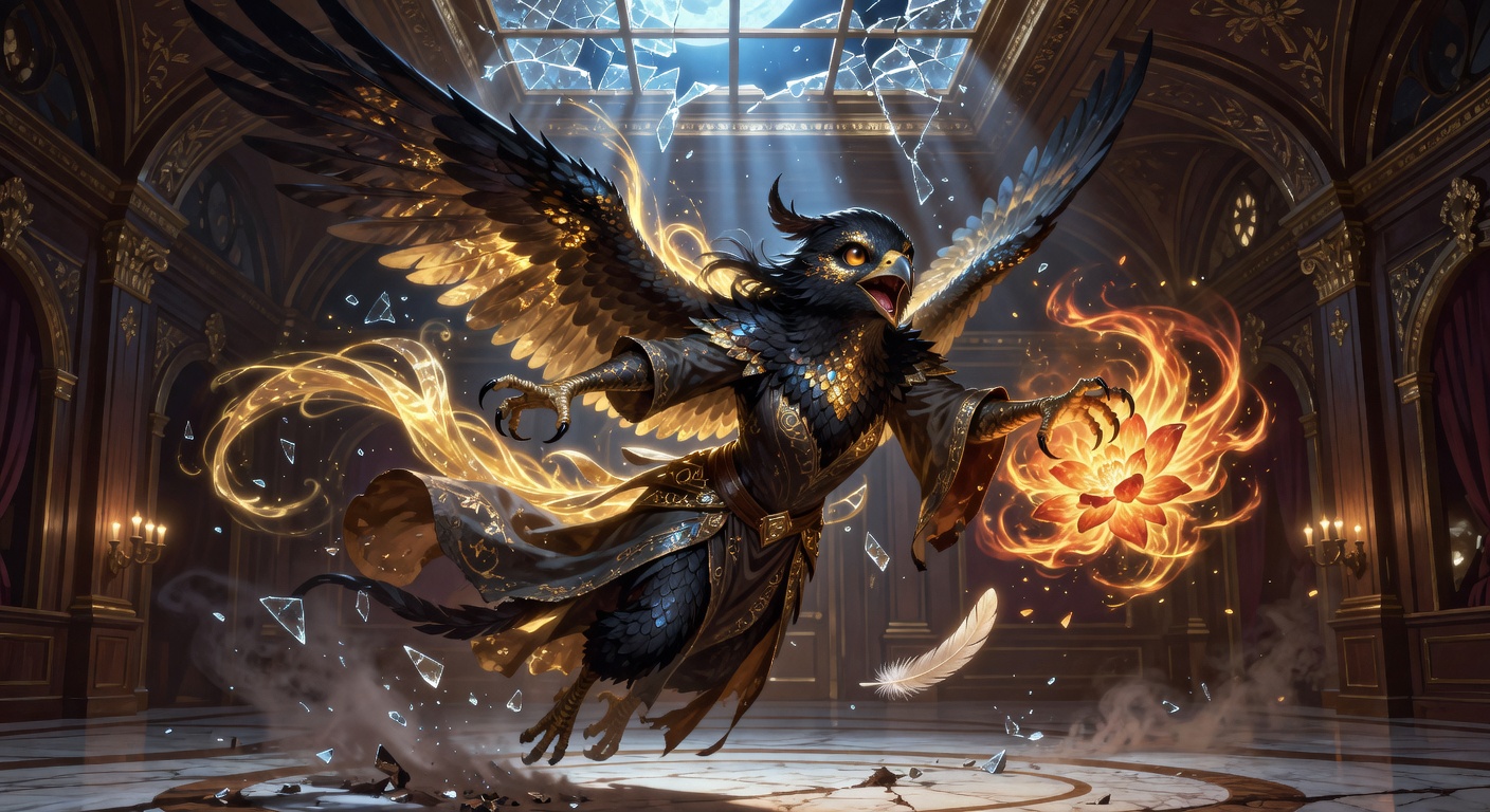 Kack-Boom, a Kenku Sorcerer — D&D 5e NPC portrait