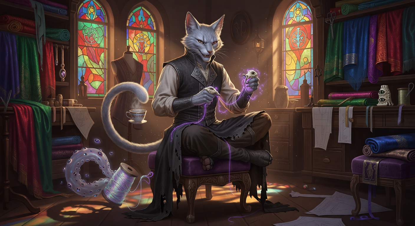 Kismet of the Silent Loom, a Tabaxi Warlock — D&D 5e NPC portrait