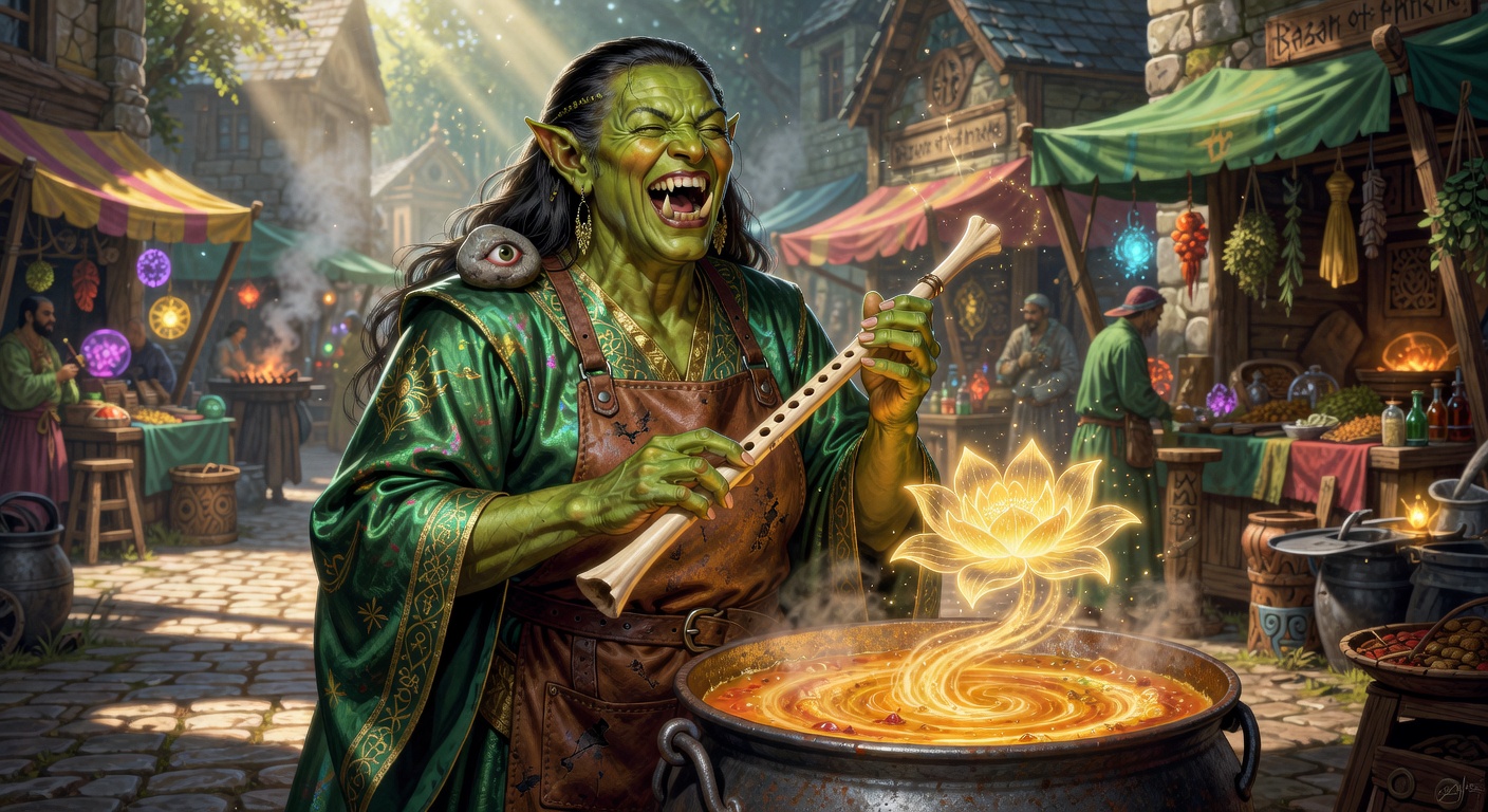 Brolga 'The Bloom' Iron-Leif, a Orc Wizard — D&D 5e NPC portrait