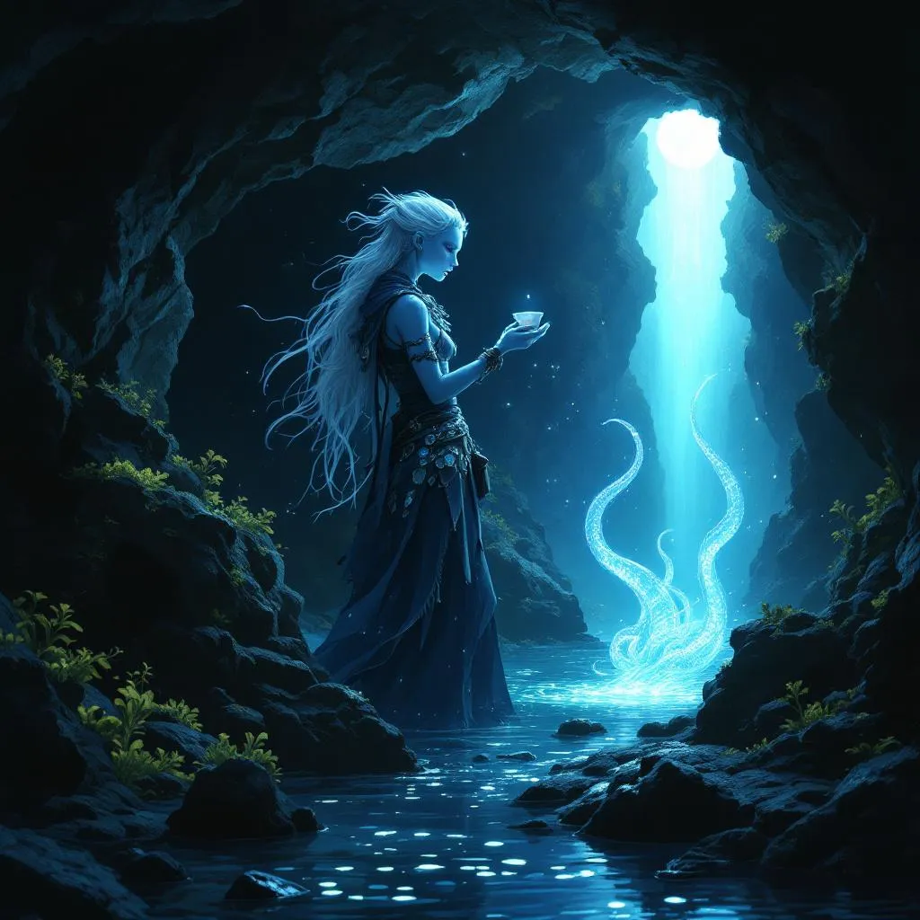 Zephyrine 'Zeph' Vane, a Air Genasi Warlock — D&D 5e NPC portrait