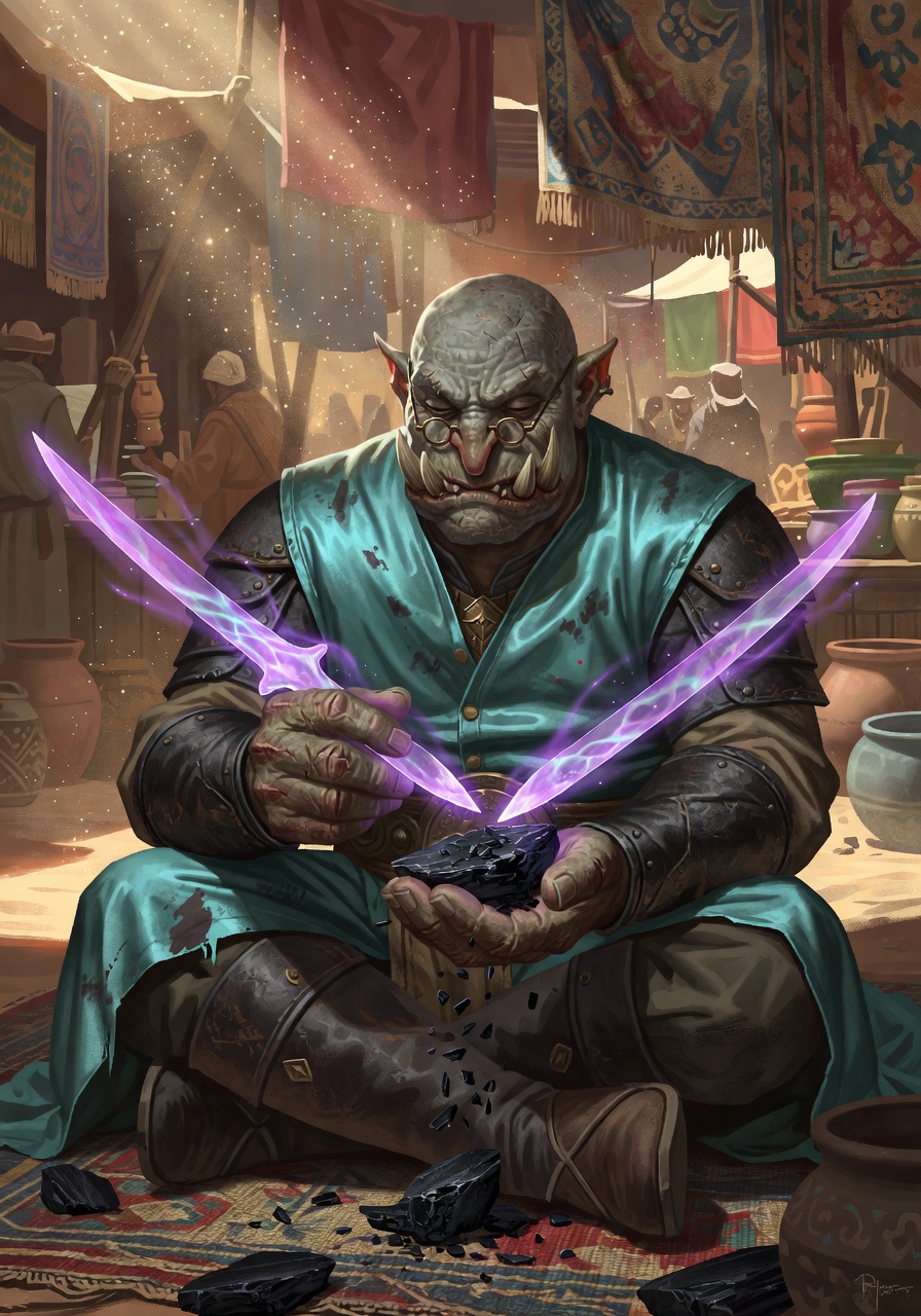 Thokk 'Glass-Hand' Vane, a Half-Orc Rogue — D&D 5e NPC portrait