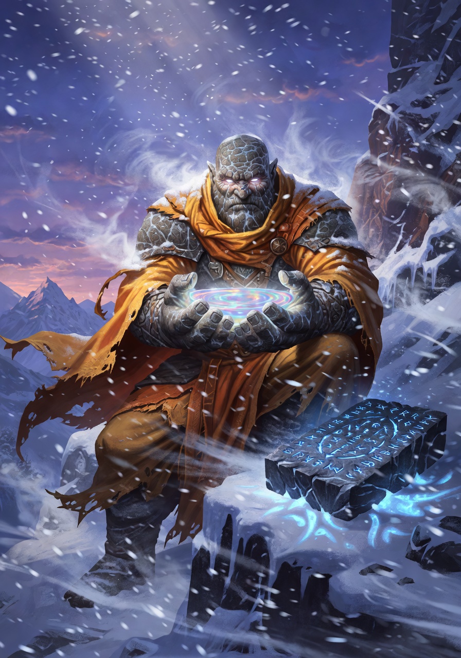 Thul-Ke 'Mountain-Eye', a Goliath Wizard — D&D 5e NPC portrait