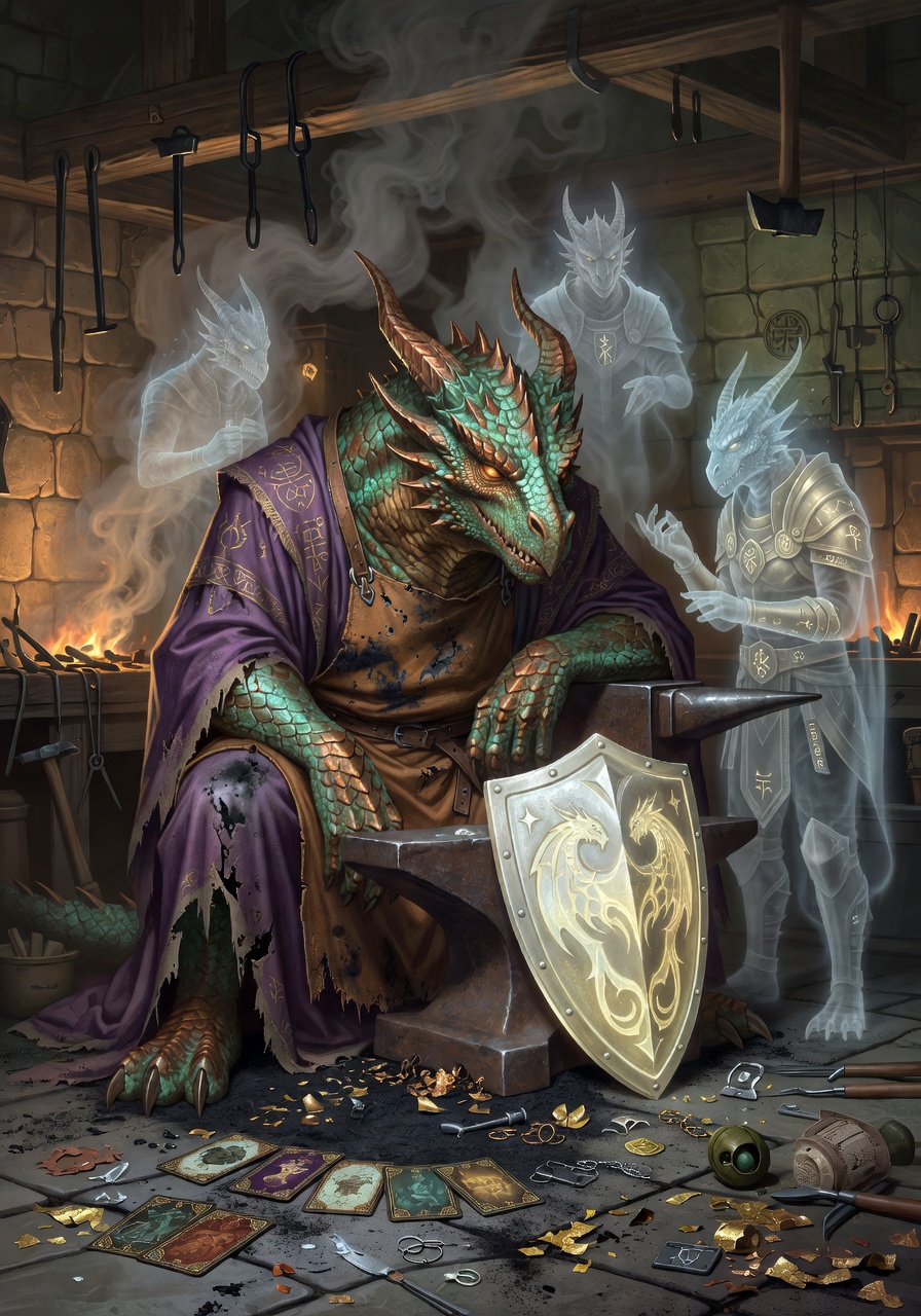 Kriv Rhogar, a Copper Dragonborn Bard — D&D 5e NPC portrait