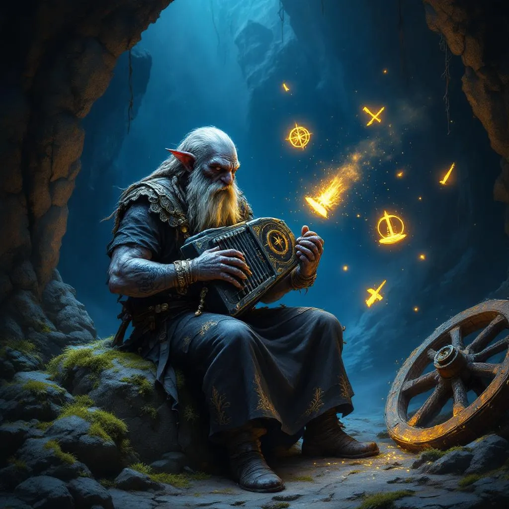 Thrumm 'Echo-Heart' Ironshaper, a Duergar Dwarf Bard — D&D 5e NPC portrait