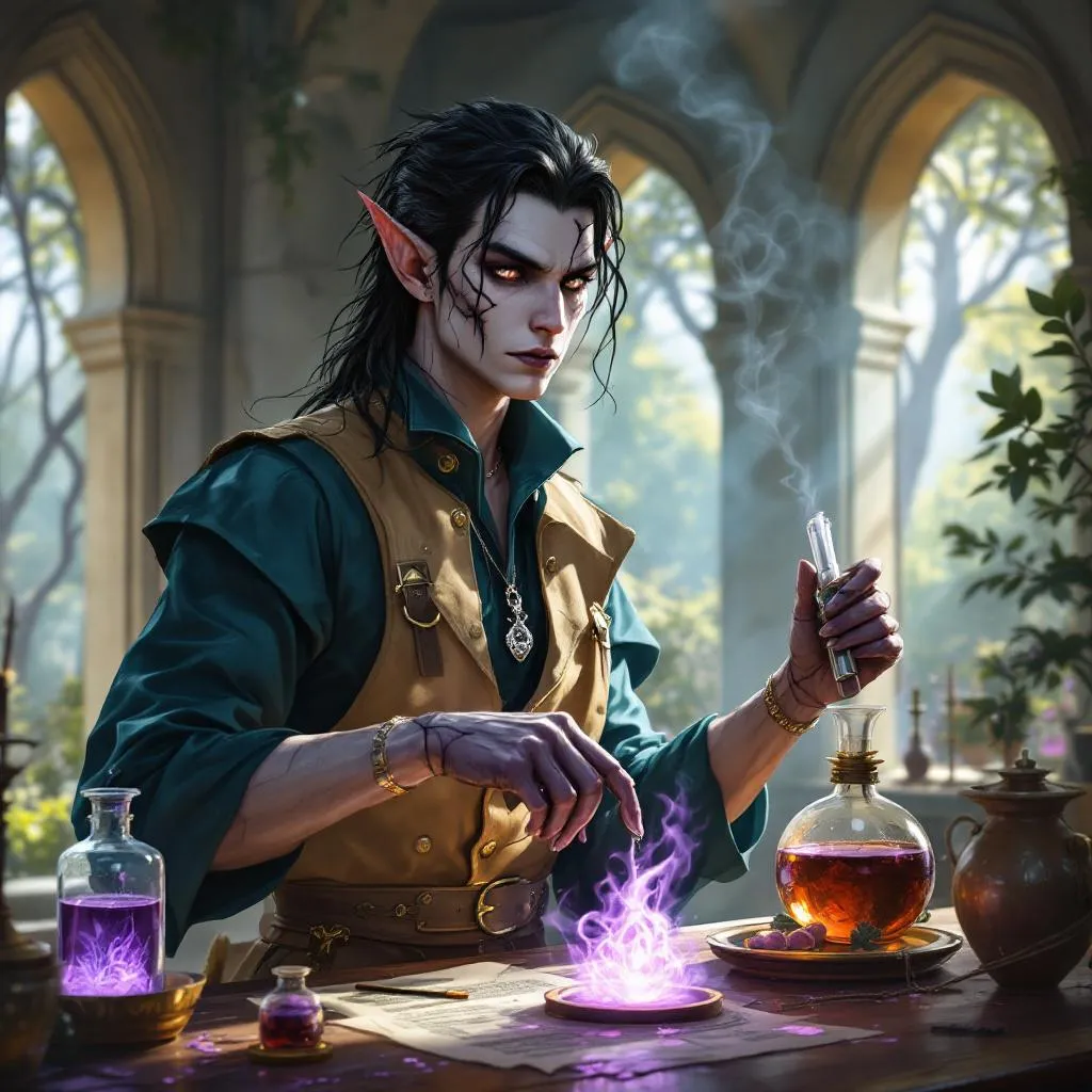 Valerius Thorne-Valen, a High Elf High Elf Blood Hunter — D&D 5e NPC portrait