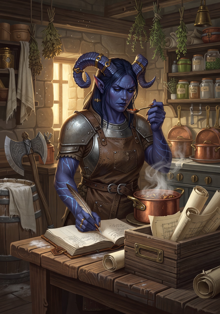 Kallista Vane, a Tiefling Barbarian — D&D 5e NPC portrait
