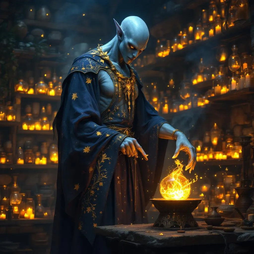 Vesper Thrum, a Changeling Wizard — D&D 5e NPC portrait