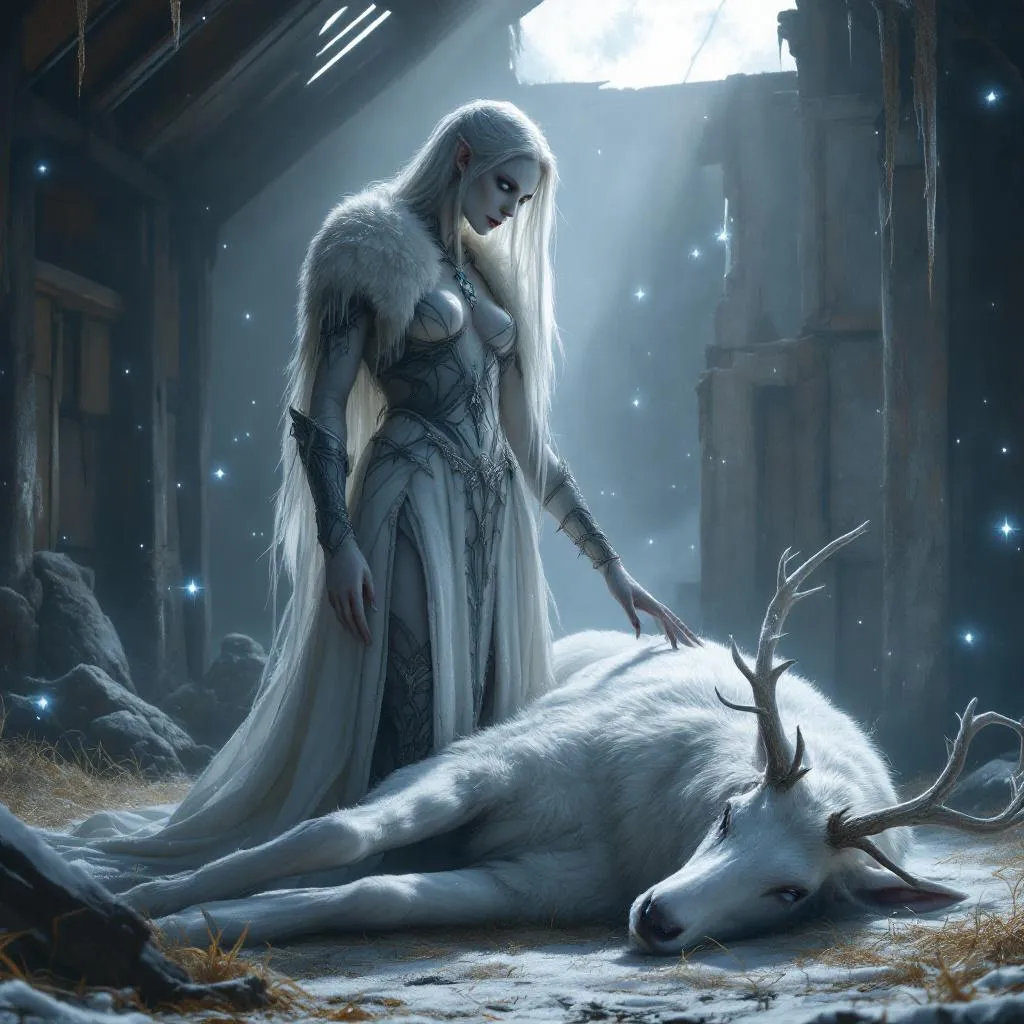 Vespera Coldhaven, a Winter Eladrin Ranger — D&D 5e NPC portrait