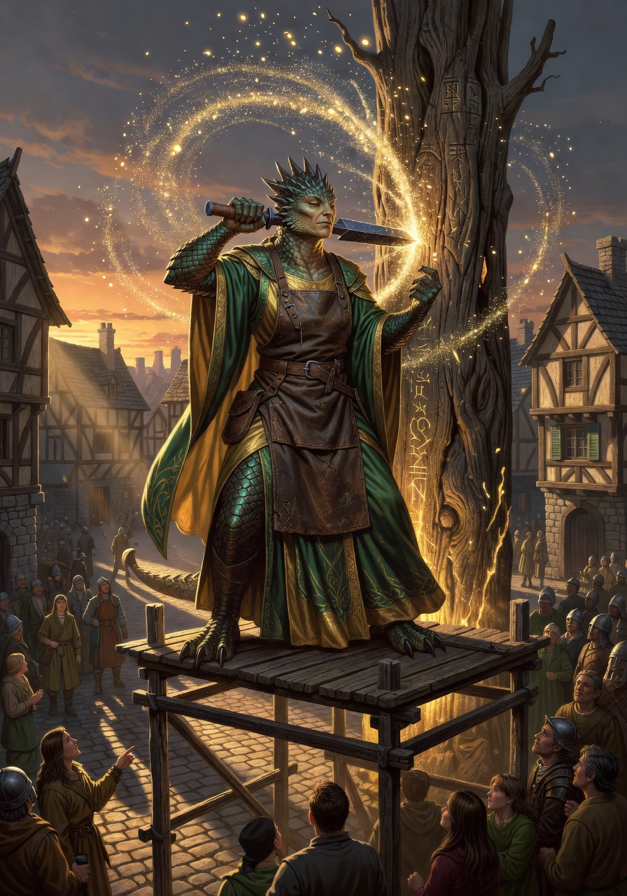 Ssh’Kala of the Blackscale Mire, a Lizardfolk Bard — D&D 5e NPC portrait