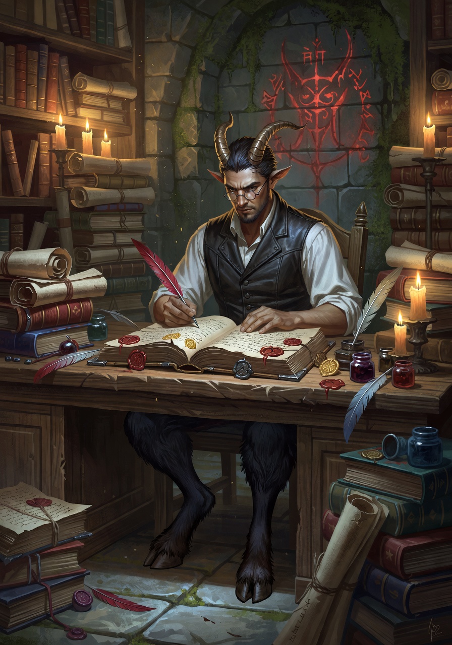 Kester 'Hoof-Stamp' Valerius, a Satyr Warlock — D&D 5e NPC portrait