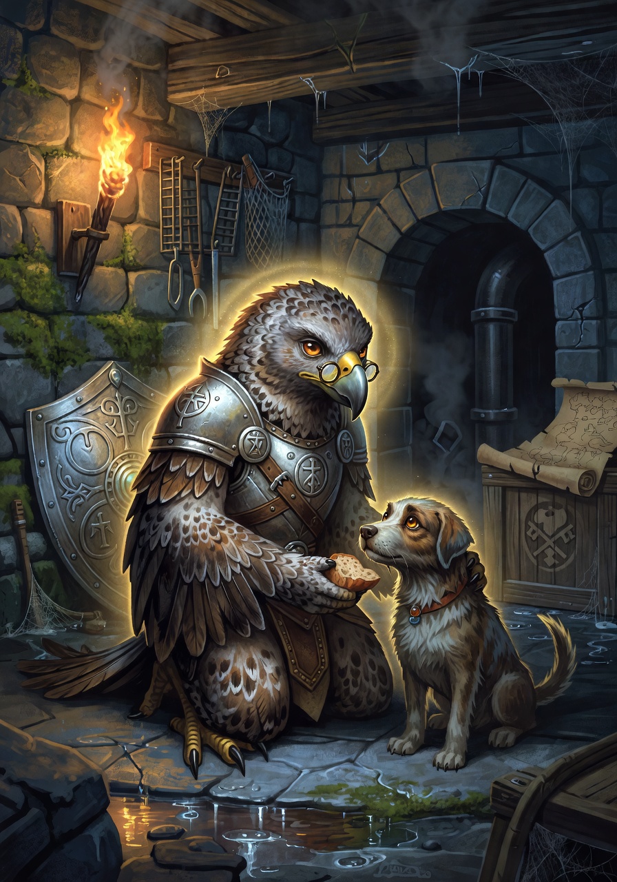 Barnaby Thistle-Down, a Owlin Paladin — D&D 5e NPC portrait