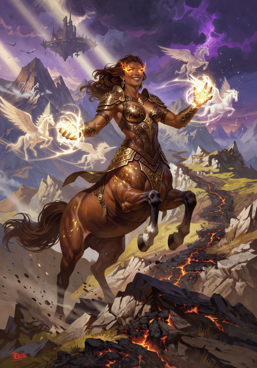 Elara Sun-Hoof, a Centaur Paladin — D&D 5e NPC portrait