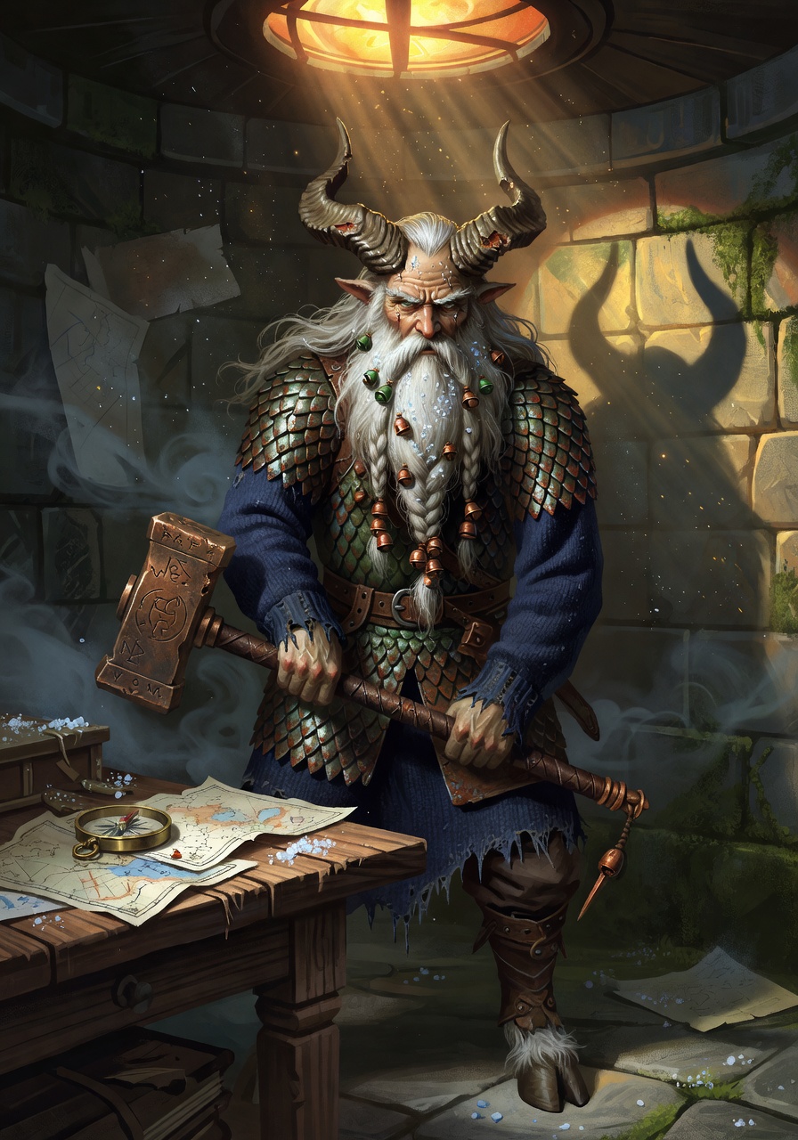 Oryn 'Old Salt' Bramblehoof, a Satyr Fighter — D&D 5e NPC portrait