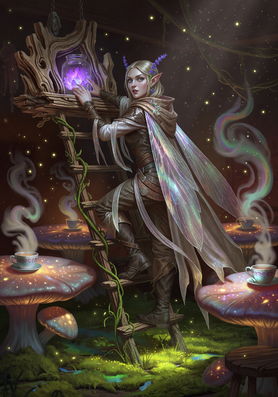 Thistle ‘The Steep’ Moonflower, a Moon Elf High Elf Ranger — D&D 5e NPC portrait