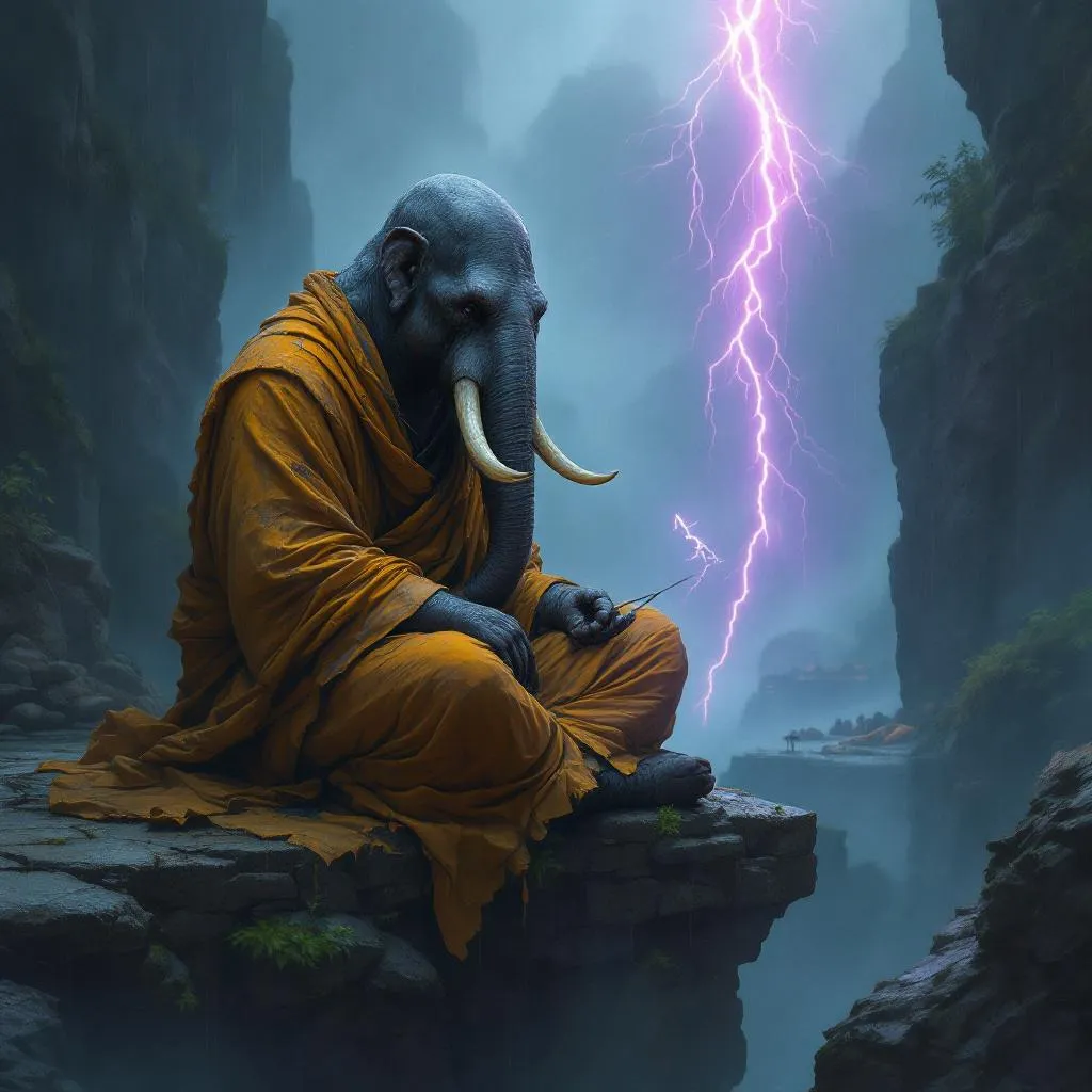 Oromos the Stillness, a Loxodon Monk — D&D 5e NPC portrait