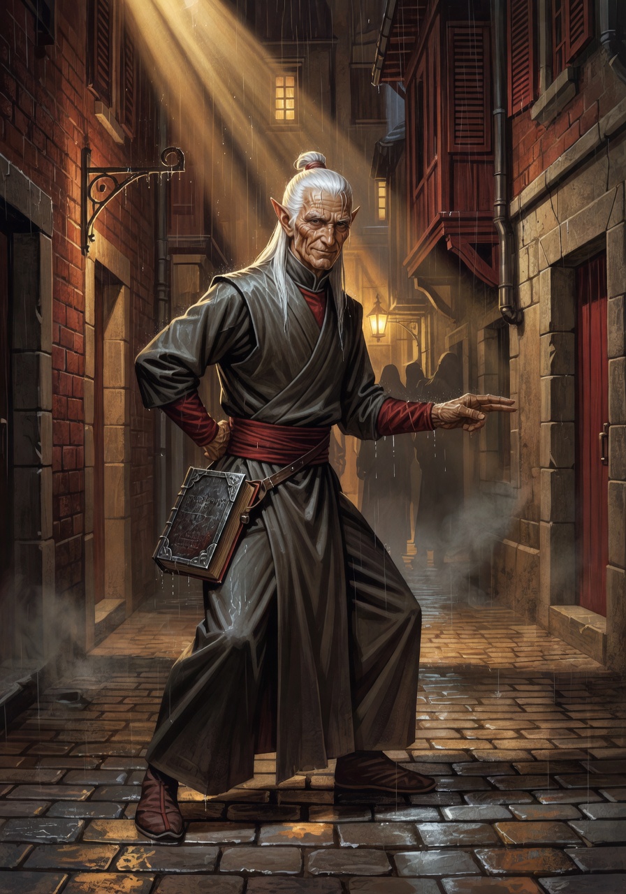 Vaneis Kincaid, a Half-Elf Monk — D&D 5e NPC portrait