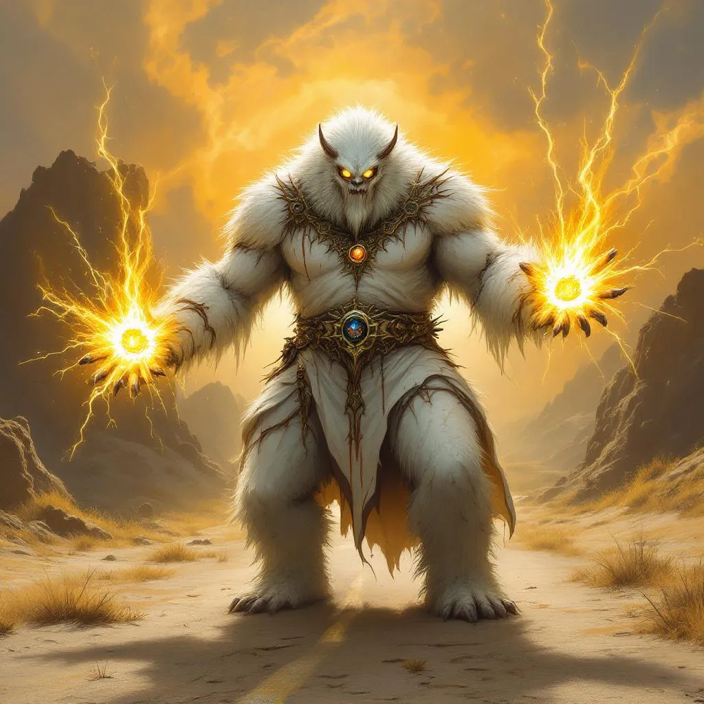 Vrogra the Scorched, a Bugbear Cleric — D&D 5e NPC portrait