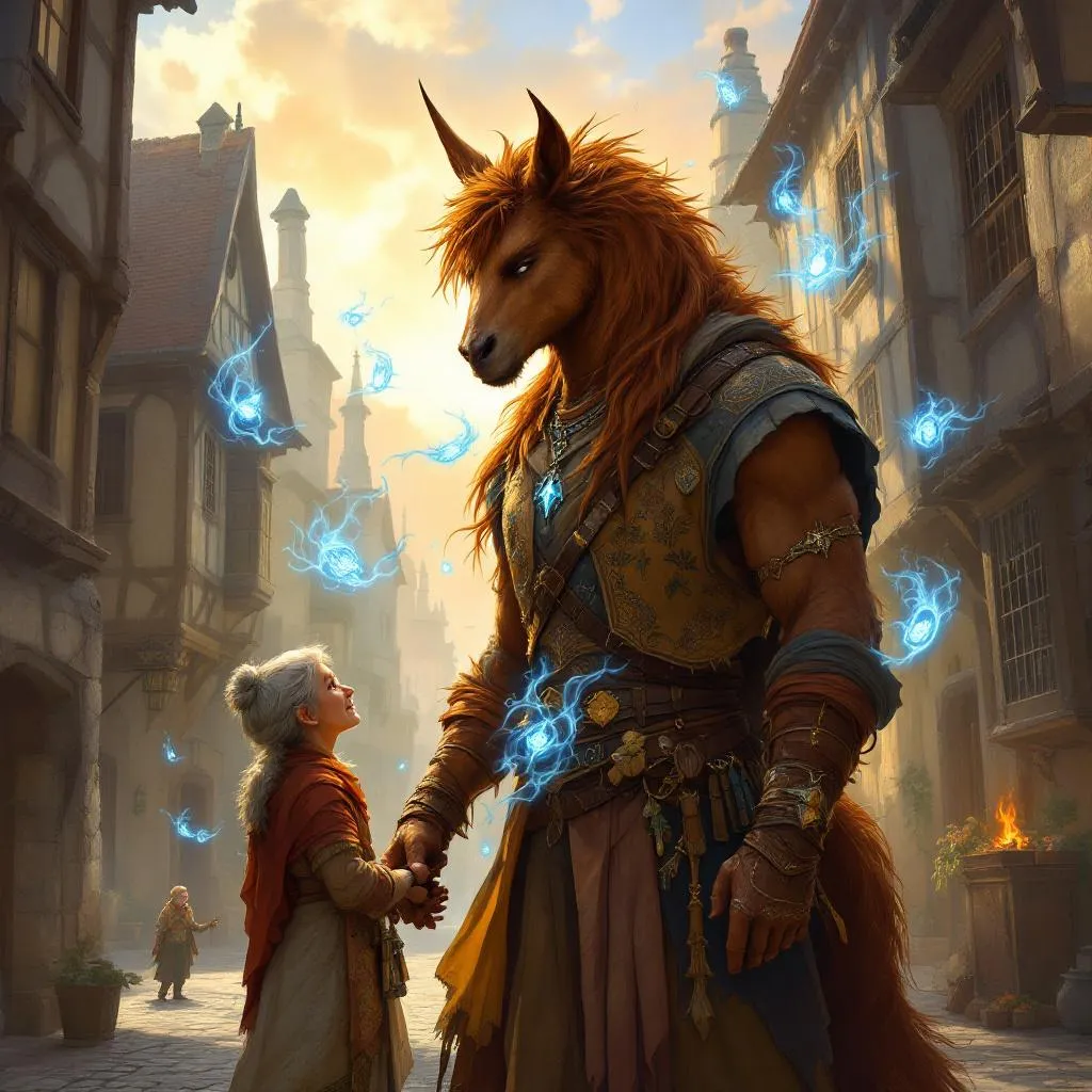 Elara of the High Meadows, a Centaur Bard — D&D 5e NPC portrait