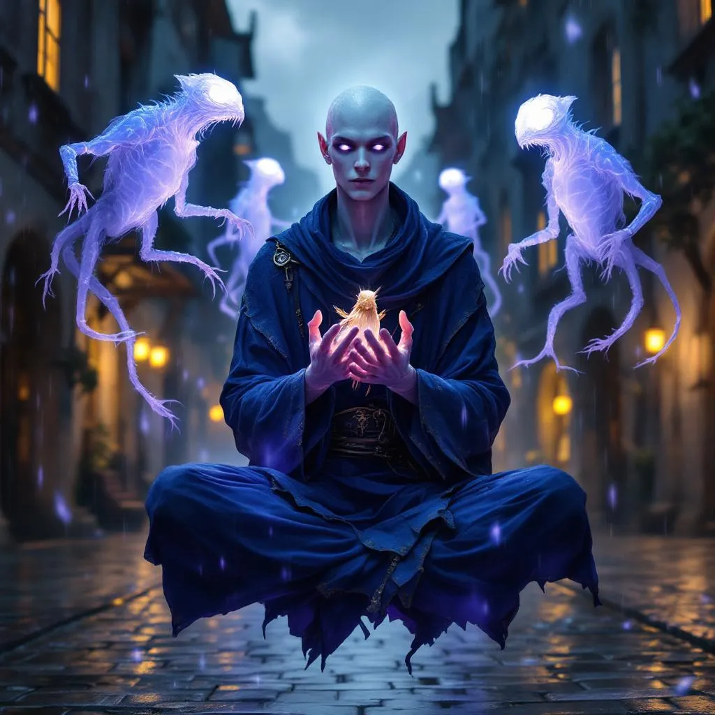 Kaelen Whisperweave, a Kalashtar Sorcerer — D&D 5e NPC portrait