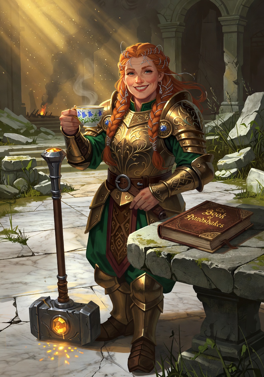 Vara Stone-Smile, a Mountain Dwarf Dwarf Cleric — D&D 5e NPC portrait