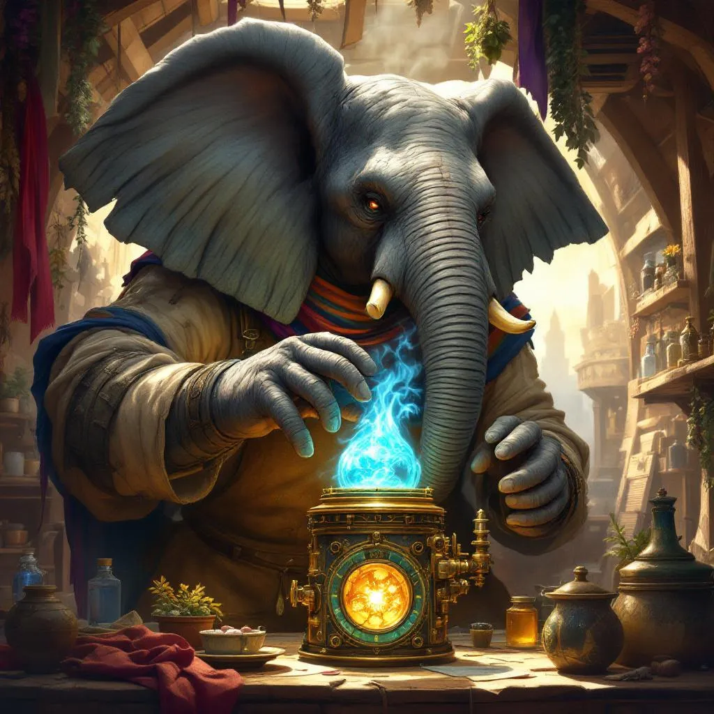 Matriarch Elara Loxley, a Loxodon Artificer — D&D 5e NPC portrait