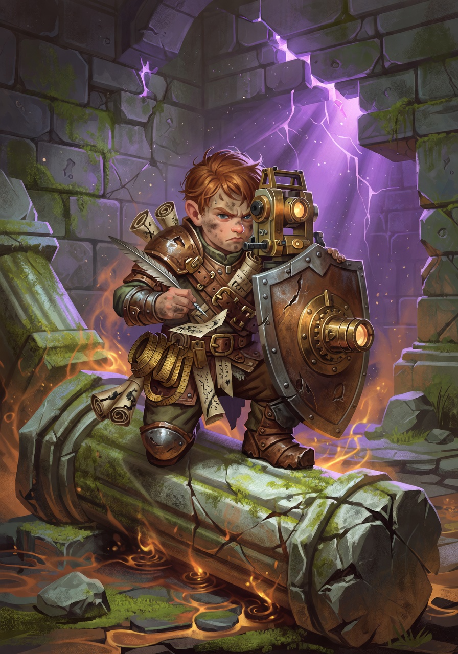 Fiddlewick 'Fid' Gear-Chart, a Rock Gnome Gnome Paladin — D&D 5e NPC portrait