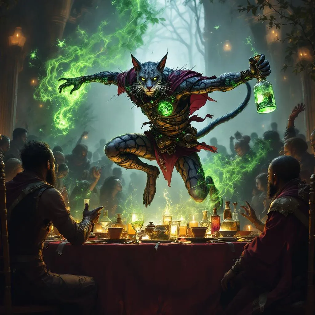 Mottle Sevenleap, a Tabaxi Blood Hunter — D&D 5e NPC portrait