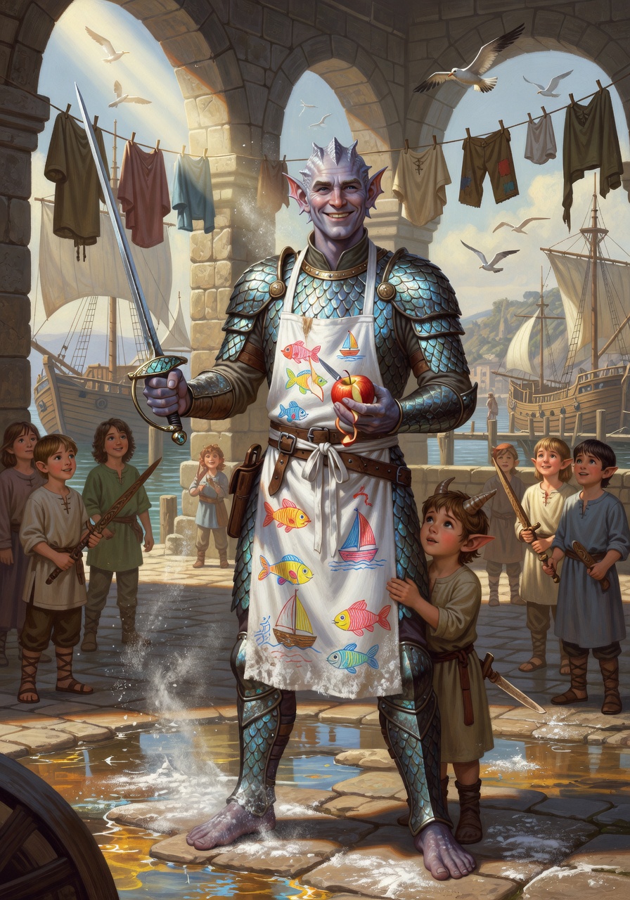 Finnegan 'Fin' Wavecrest, a Triton Fighter — D&D 5e NPC portrait