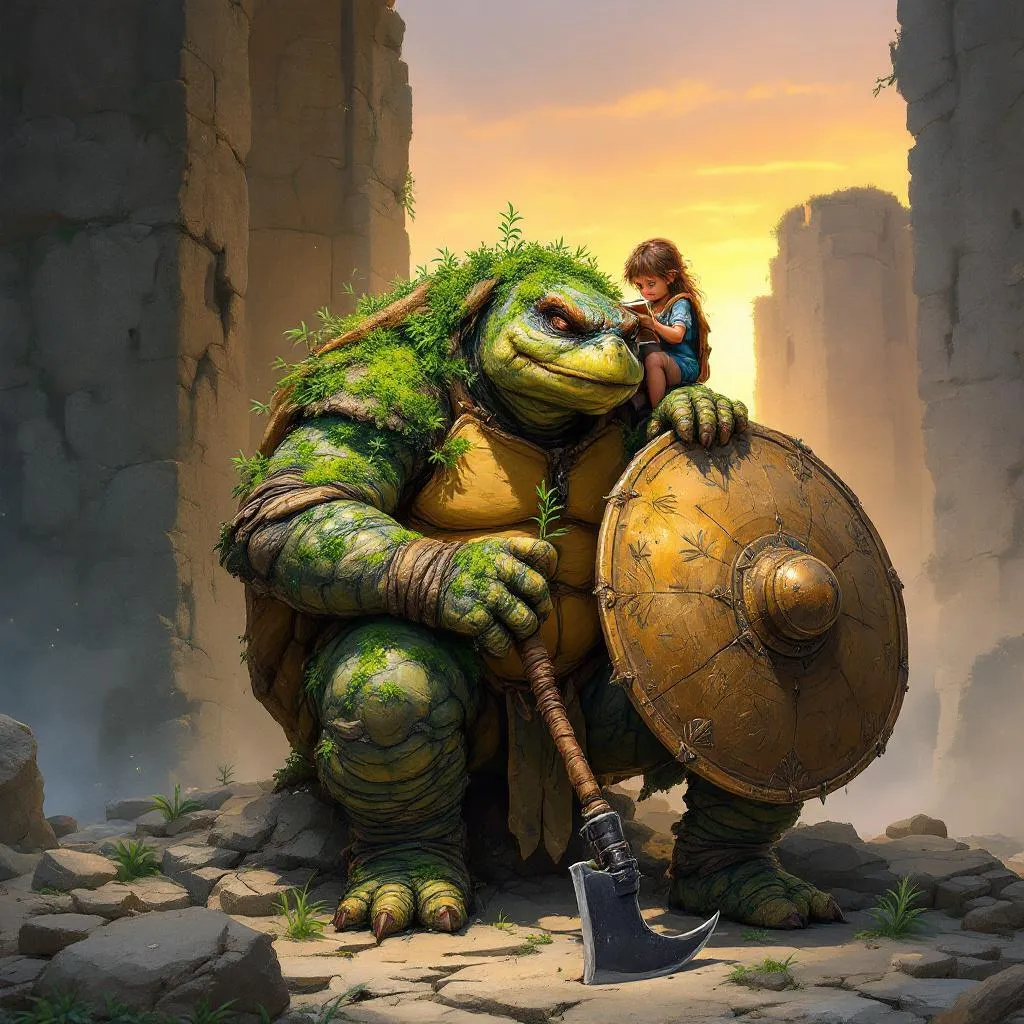 Baelin of the Moss-Back, a Tortle Fighter — D&D 5e NPC portrait