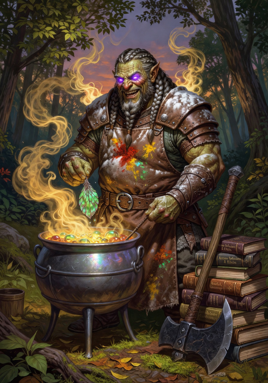 Grogmar 'Iron-Gullet' Vane, a Orc Blood Hunter — D&D 5e NPC portrait