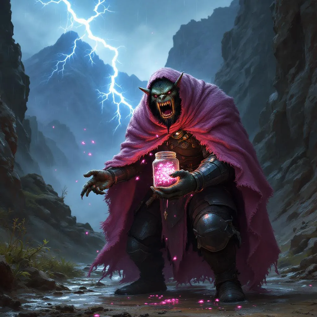 Dame Grizzelda 'Griz' Stoneheart, a Half-Orc Sorcerer — D&D 5e NPC portrait