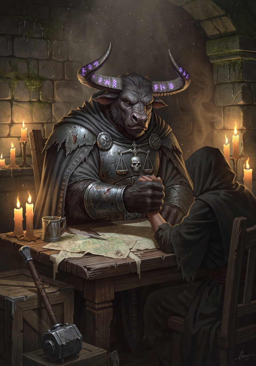 Basalt Thundertrample, a Minotaur Cleric — D&D 5e NPC portrait