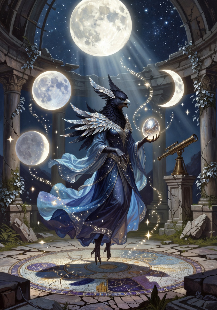 Kestrel-Who-Chimes, a Kenku Sorcerer — D&D 5e NPC portrait