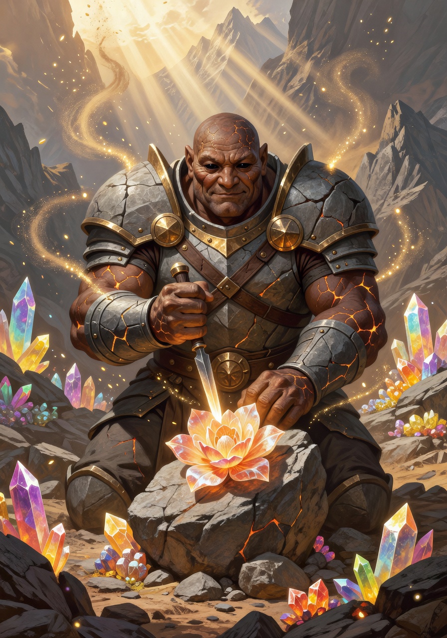 Kaelen Sunheart, a Goliath Warlock — D&D 5e NPC portrait