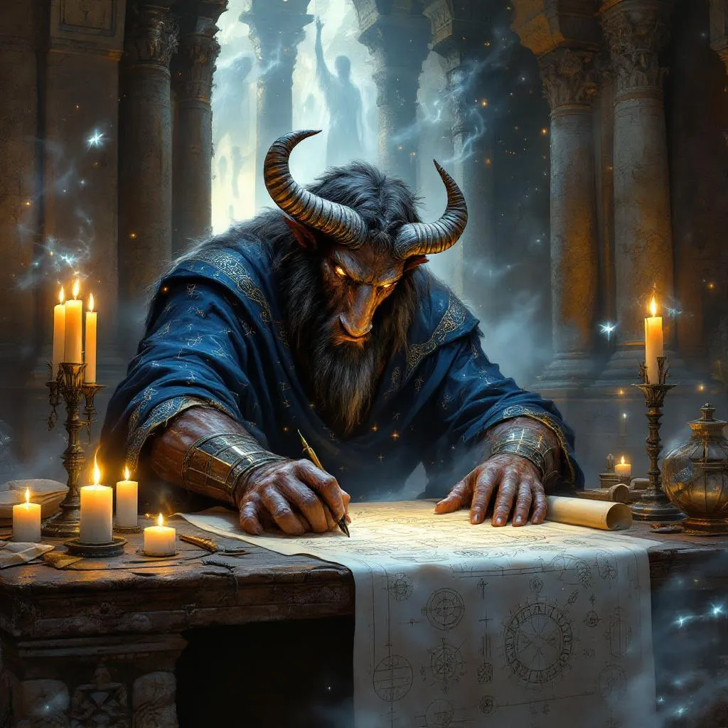 Kaelus Thornweaver, a Minotaur Wizard — D&D 5e NPC portrait